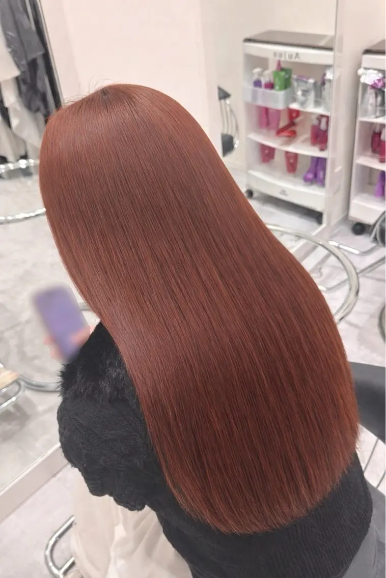 ロング カラー ブリーチ ブラウンカラー ブリーチなしカラー オレンジ オレンジブラウン ヘアカラー 髪質改善/艶髪 🦋佐々木未来のヘアスタイル