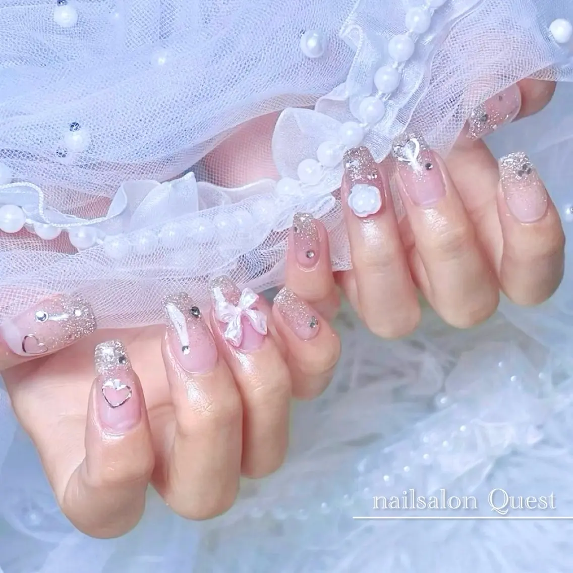 ネイル ブラウン グラデーション ハート ラメ(グリッター) ラメグラデーション ハンドネイル nailsalon Questのネイルデザイン