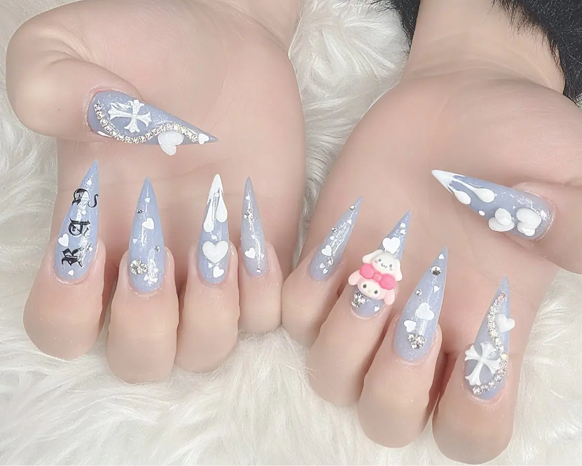 ネイル ハート 水色 春ネイル ハンドネイル ハンドケア Gote Kawa nail salonのネイルデザイン