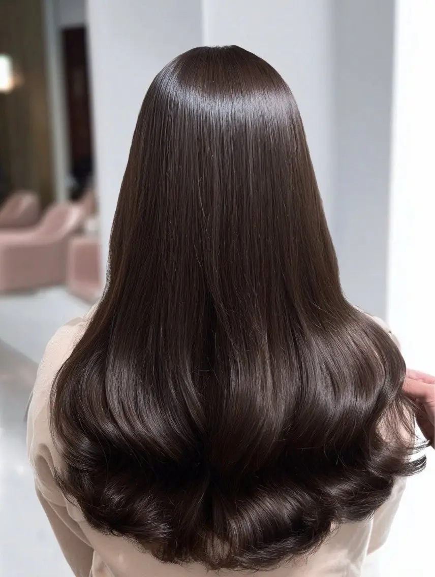 ロング 縮毛矯正 絶対綺麗な暖色カラー 🎯あります✨増渕✨のヘアスタイル