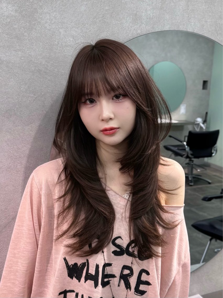 ロング ハッシュカット カット ヘアカラー 韓国レイヤーカット /顔周り/佐藤詩門のヘアスタイル