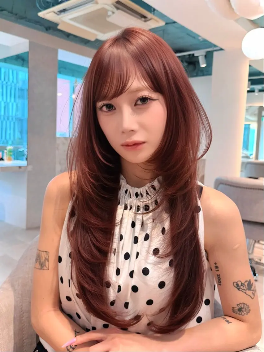 ロング ハッシュカット レイヤーカット カット ヘアカラー トリートメント ハッシュカット/銀座 /バタフライレイヤーのヘアスタイル