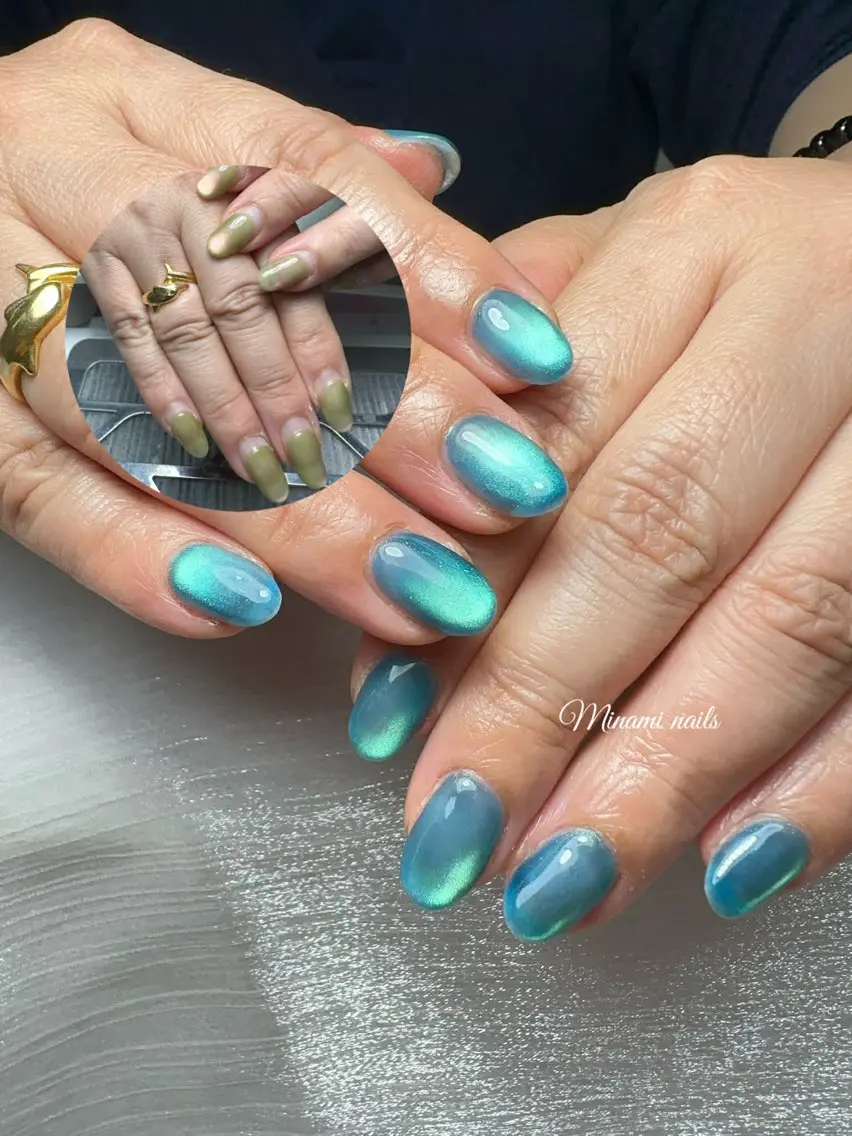 ネイル アートネイル オーロラネイル ガーリー キラキラネイル 韓国ネイル ハンドネイル Minami Nailsのネイルデザイン
