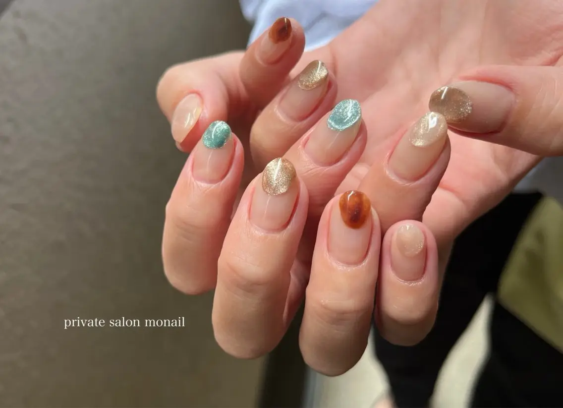ネイル マグネットネイル ぷっくりネイル ハンドネイル nail salon monailのネイルデザイン
