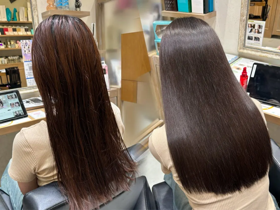 ロング カット ヘアカラー トリートメント ヘッドスパ 透明感ツヤカラー/ 縮毛矯正/静岡のヘアスタイル