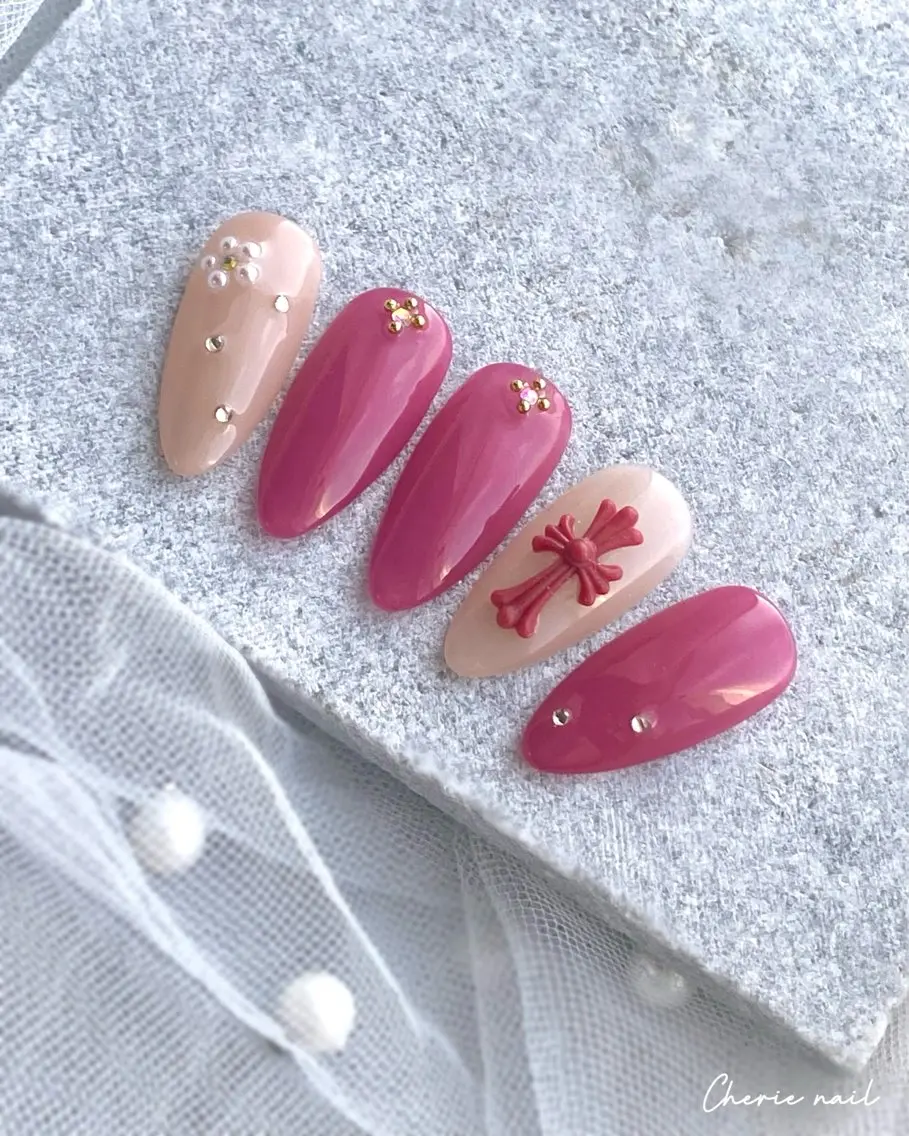 ネイル ジェルネイル ピンク ハンドネイル Cherienail yunaのネイルデザイン
