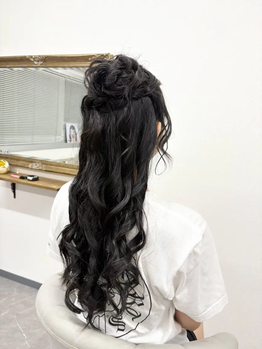 ヘアアレンジ ハーフアップ お団子ヘア 結婚式・ブライダル ヘアセット ヘアサロン ミカヅキのヘアスタイル