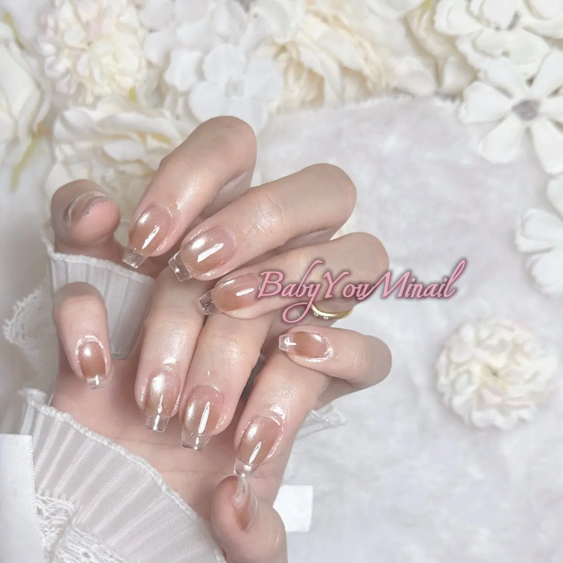 ネイル オーロラネイル チークネイル 成人式 フットネイル フレンチネイル ハンドネイル BabyYouMi nailのネイルデザイン