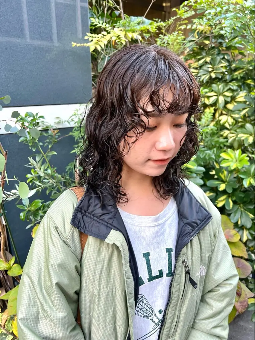 セミロング パーマ カット パーマ トリートメント 宮川 日菜子のヘアスタイル
