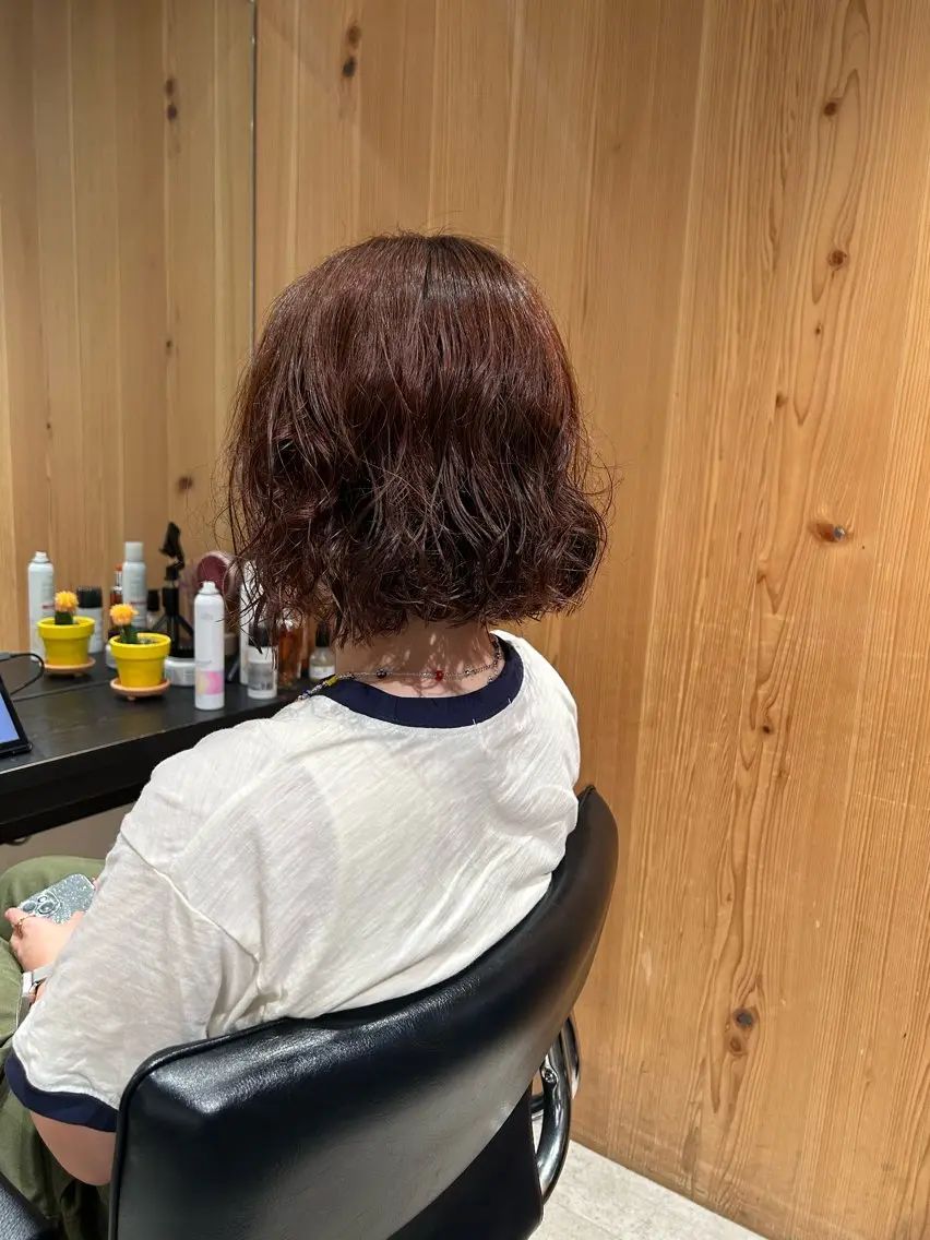 ショート カラー ブラウンカラー オレンジ オレンジブラウン ボブ カット ヘアカラー トリートメント ヘッドスパ ヘアセット スキバサミを使わない カット🌼唯🌼のヘアスタイル