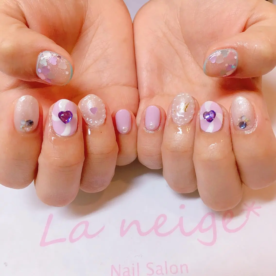 ネイル ハート La neige* yuki 🐩🌙のネイルデザイン