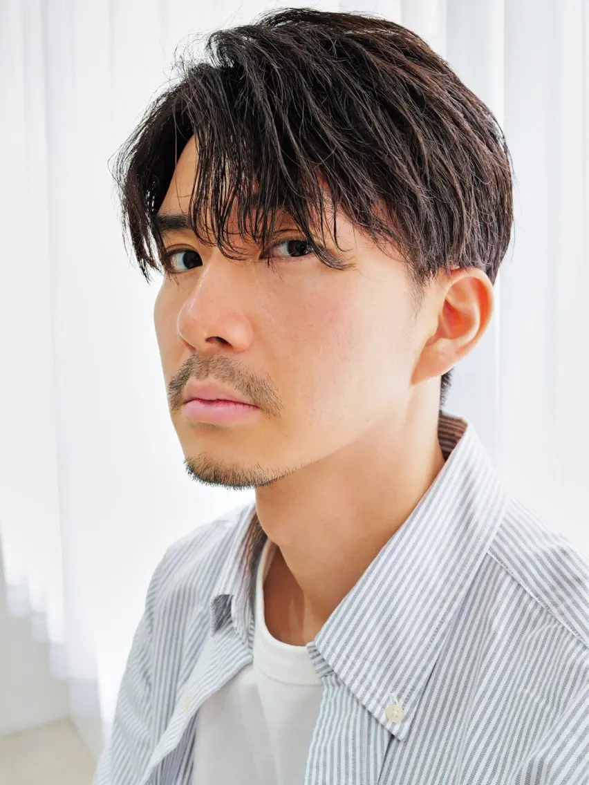 ショート カラー パーマ メンズ アップバング ダウンパーマ メンズパーマ メンズツイストパーマ 刈り上げ 朝楽メンズパーマ 🥇メンズカット吉田のヘアスタイル