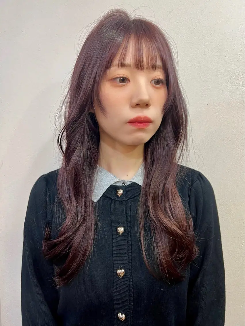 ロング カラー ラベンダーカラー ピンクカラー ピンクラベンダー 姫カット 韓国ヘア 🎀華澄のヘアスタイル