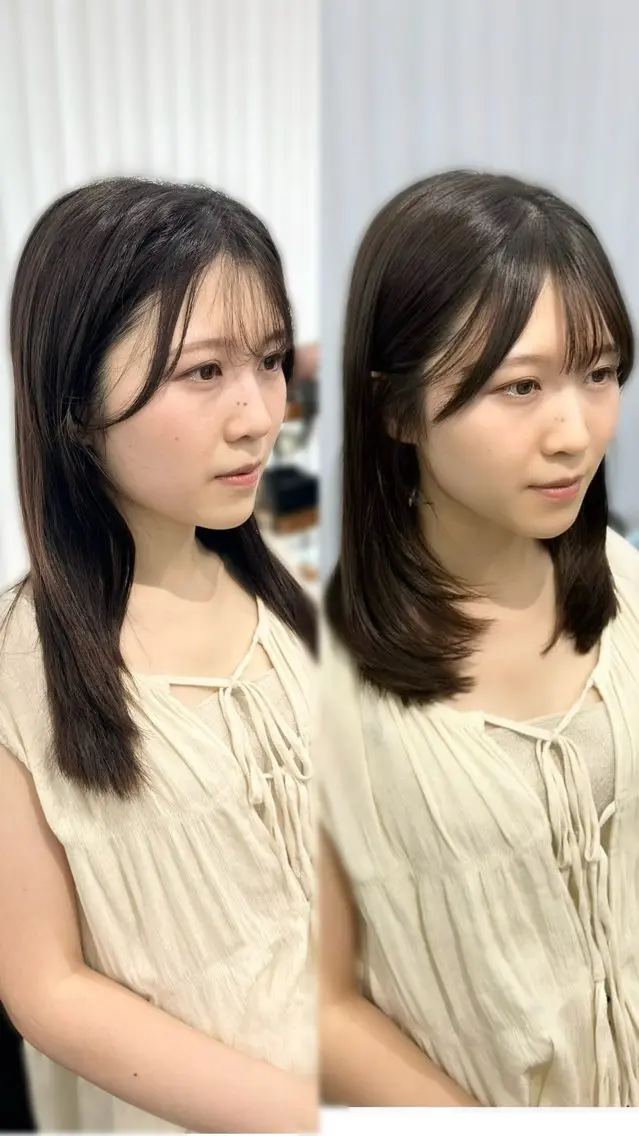 ミディアム カラー パーマ ヘアアレンジ メンズ キッズ カット ヘアカラー 顔まわりで差がつく 🌿似合わせカットのヘアスタイル