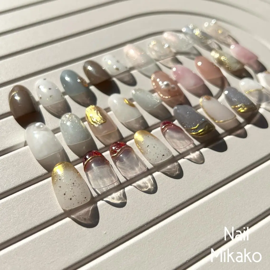 ネイル ブルー ブラウン フレンチネイル マグネットネイル ミラーネイル Nail Mikakoのネイルデザイン