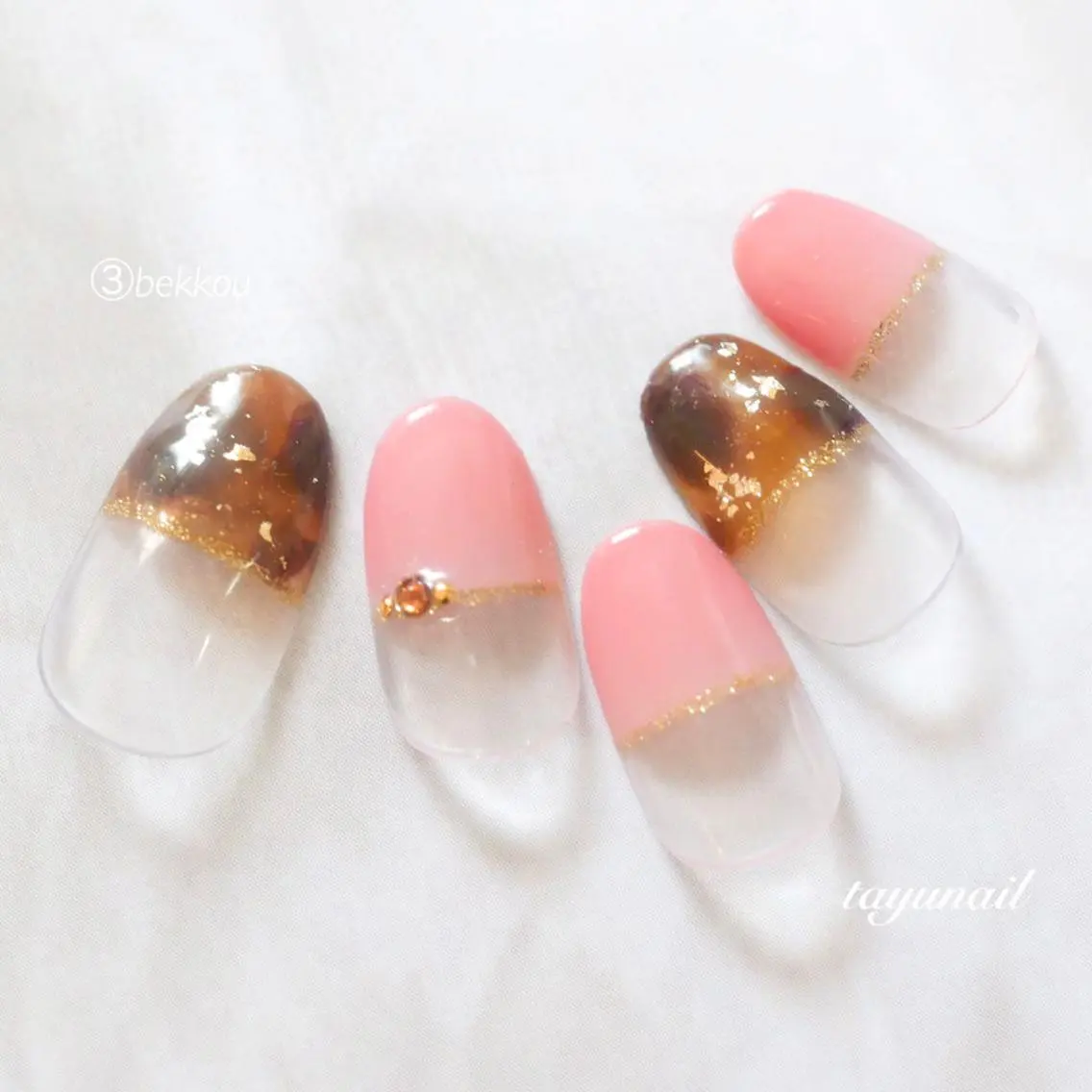 ネイル アートネイル べっ甲ネイル ブルー フレンチネイル ジェルネイル ネイルサロン 【たゆnail】のネイルデザイン