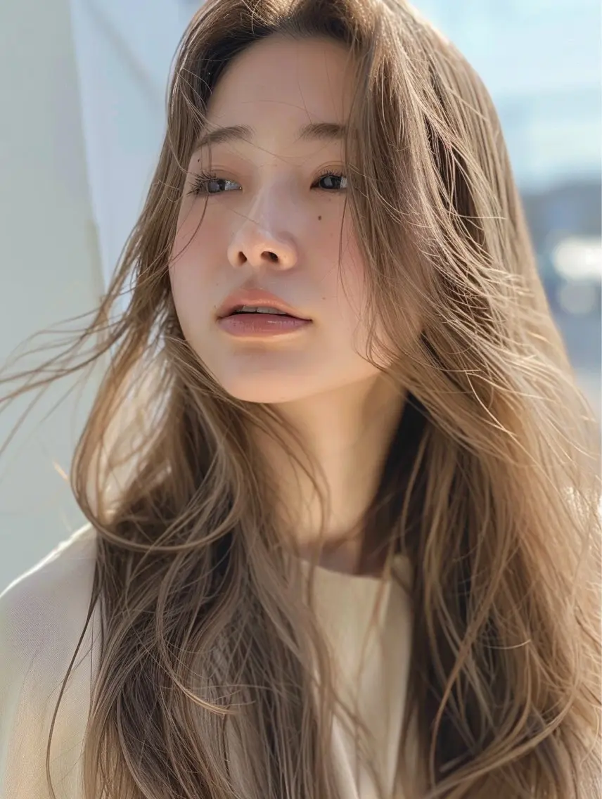 ロング カラー アッシュ ベージュカラー 黒髪 ブリーチ グレージュ ヘアカラー ブリーチ／ハイトーン 北島らむなのヘアスタイル