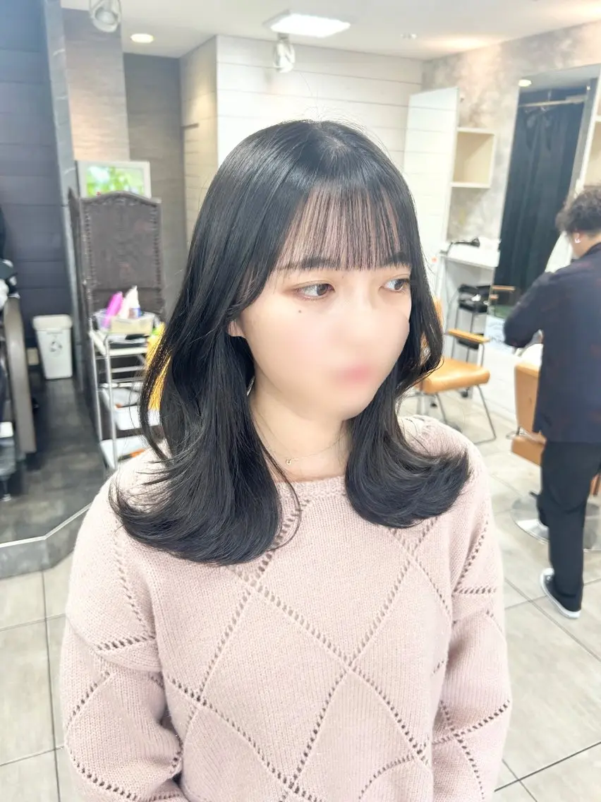 ミディアム 顔周りカット 韓国風ヘア レイヤーカット レイヤー/艶髪カラー 森本くるみのヘアスタイル
