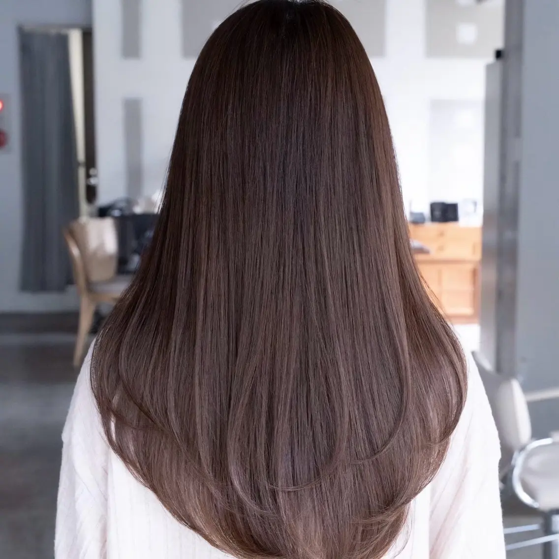 ロング カラー 透明感カラー オレンジ ムツキ/品のある 艶カラー/縮毛矯正のヘアスタイル