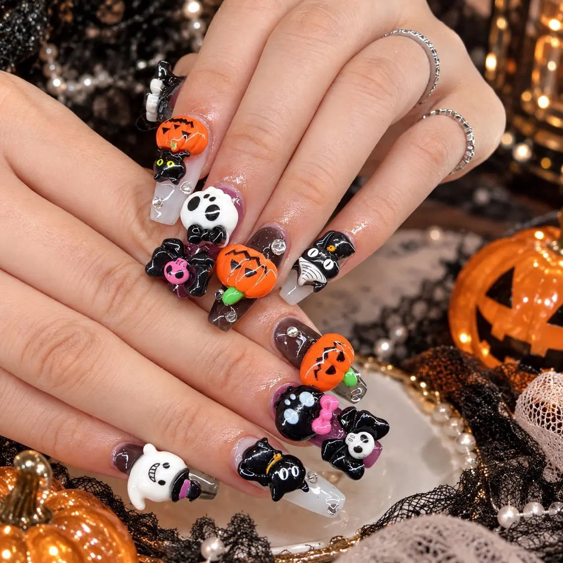 ネイル 長さ出し ハロウィン 韓国ネイル ロングネイル 持ち込み ハンドネイル ハンドケア Min nail サロン渋谷のネイルデザイン