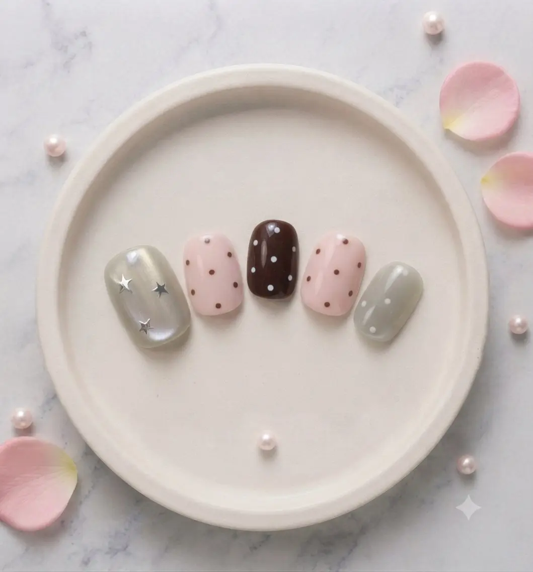 ネイル ブラウン マグネットネイル ピンク ネイルチップ Michan Nailのネイルデザイン