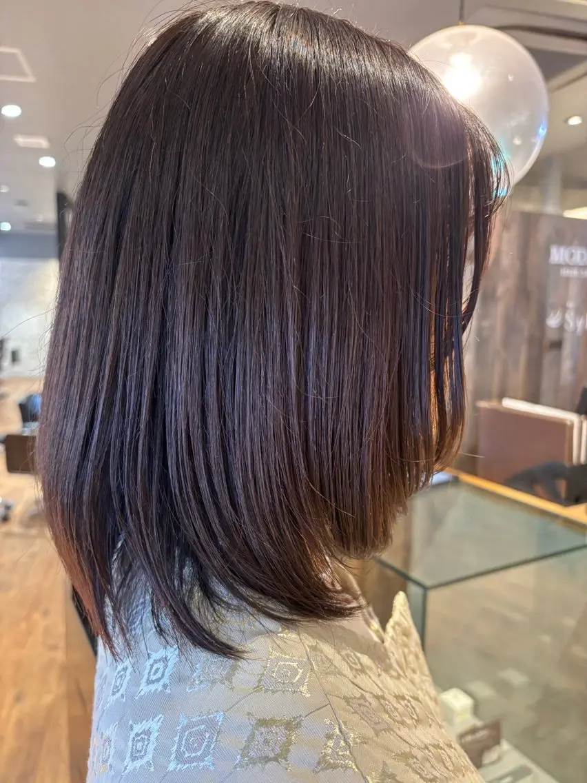 ミディアム 顔周りカット レイヤーカット カット 🎀ワンレンボブ🎀 ワンカラー　あゆみのヘアスタイル