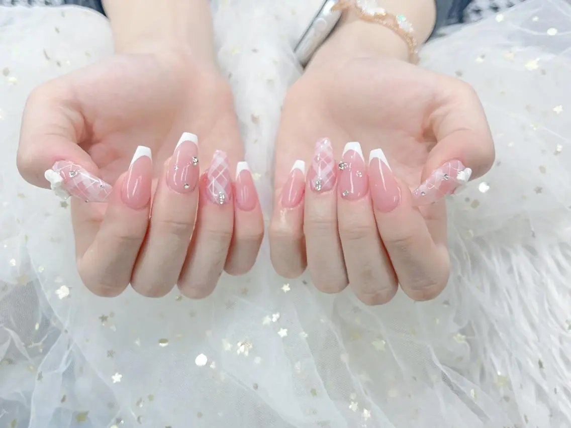 ネイル 成人式 大理石ネイル(マーブル) リボン 夏ネイル ネイルチップ Min Coco nailのネイルデザイン
