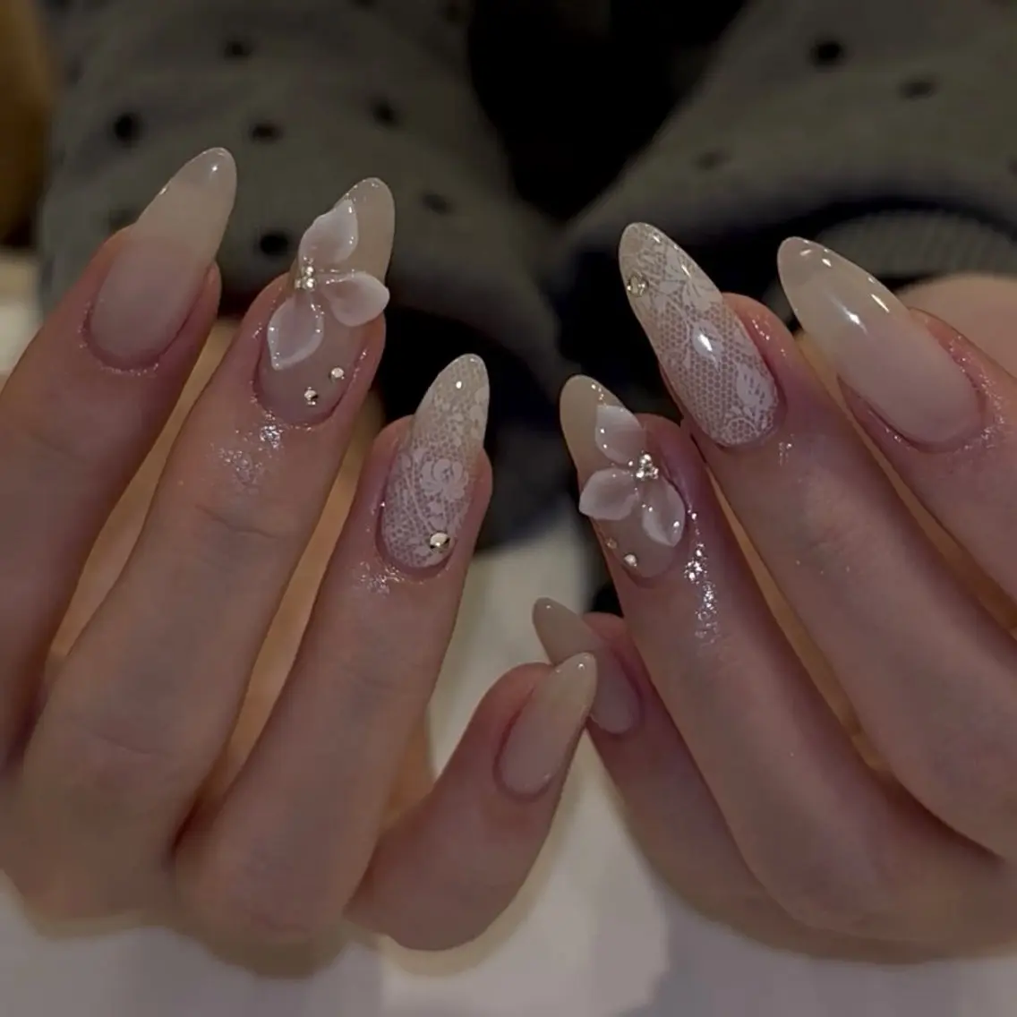 ネイル ガーリー ハート 韓国ネイル ニュアンスネイル リボン ハンドネイル Sora nail 長さ出し専門店のネイルデザイン