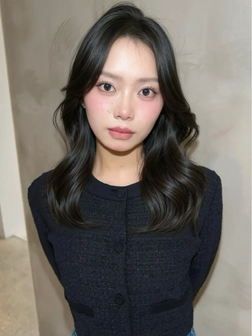 セミロング カラー ヘアアレンジ カット ヘアカラー トリートメント 韓国レイヤーカット/ 儚げカラーチナツのヘアスタイル