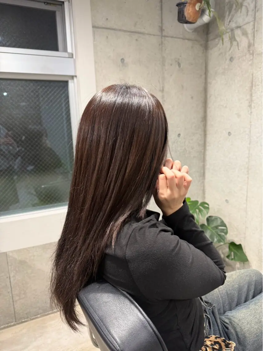 ロング 縮毛矯正 デザインカラー みさのヘアスタイル
