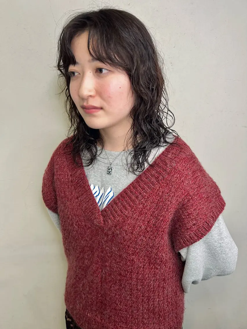 ミディアム パーマ ミディアムパーマ レイヤーカット 千葉 郁也のヘアスタイル