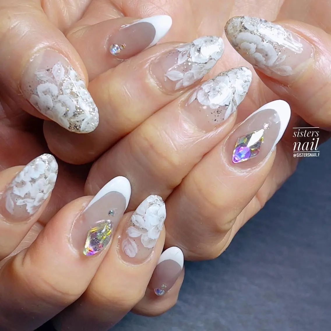 ネイル アートネイル フラワーネイル フレンチネイル ジェルネイル キラキラネイル sisters nail.fのネイルデザイン
