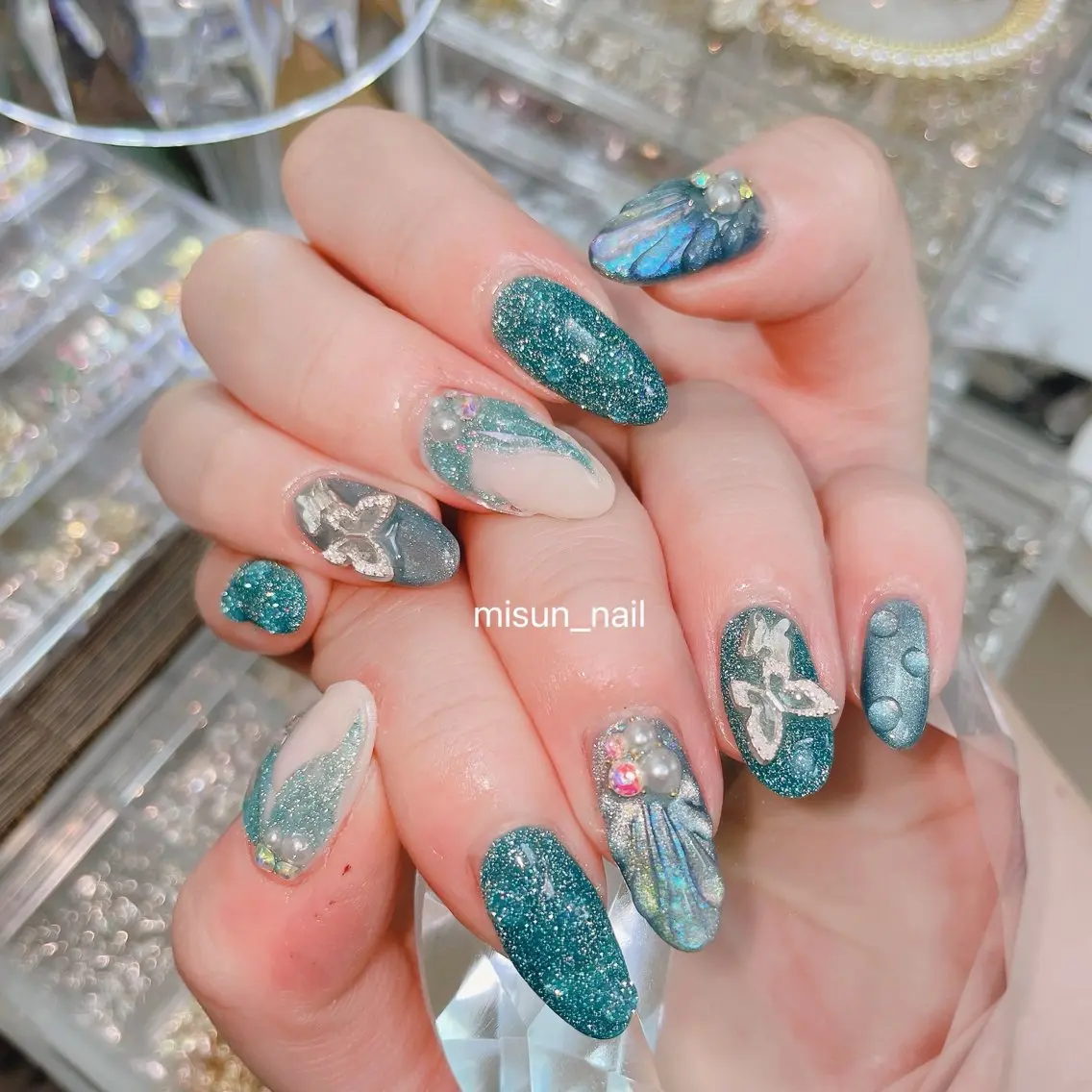 ネイル アートネイル オーロラネイル チークネイル 長さ出し フラッシュネイル misun_ nailのネイルデザイン