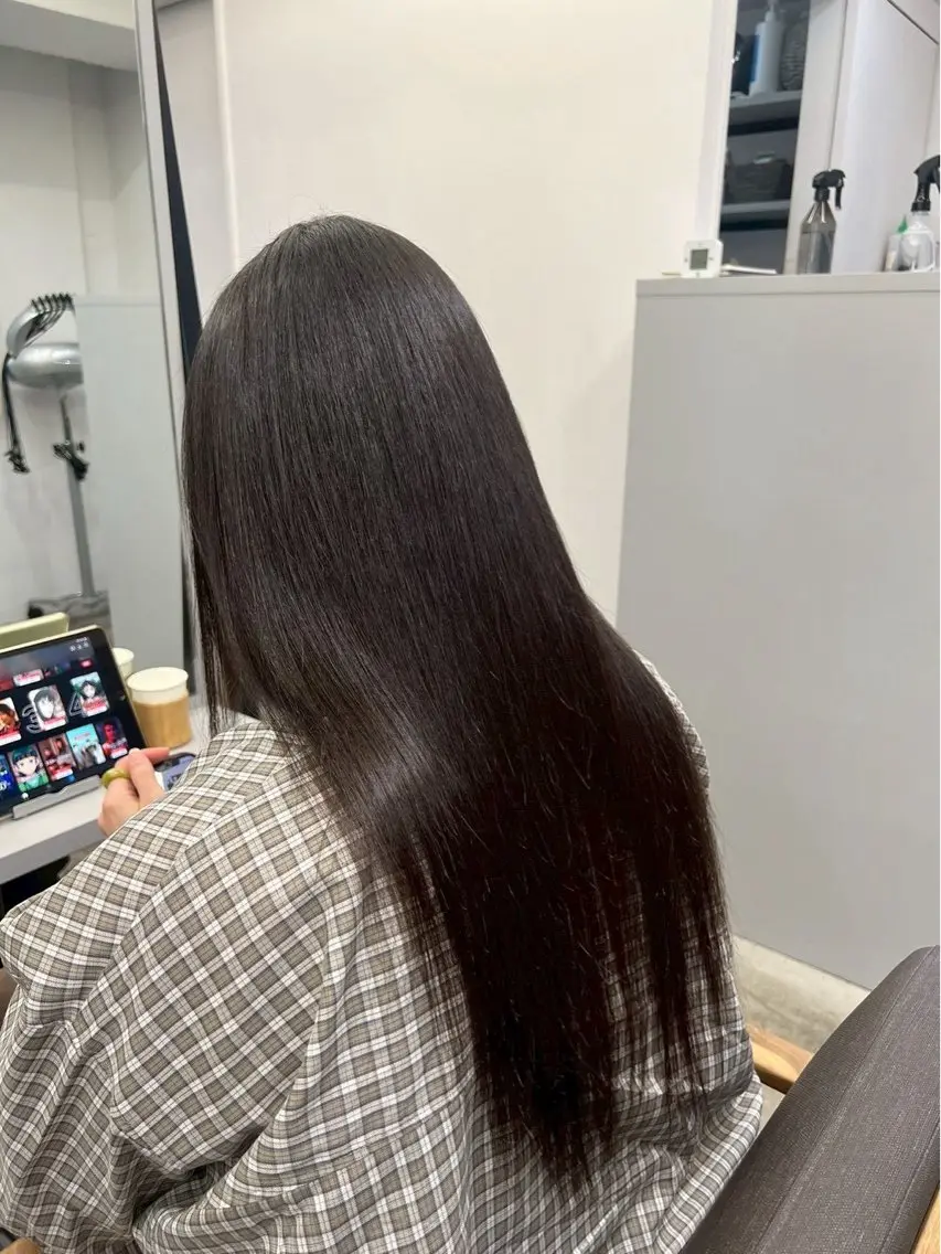 ロング パーマ 縮毛矯正 🍒モテ暖色カラー × うる艶✧ ゆなのヘアスタイル