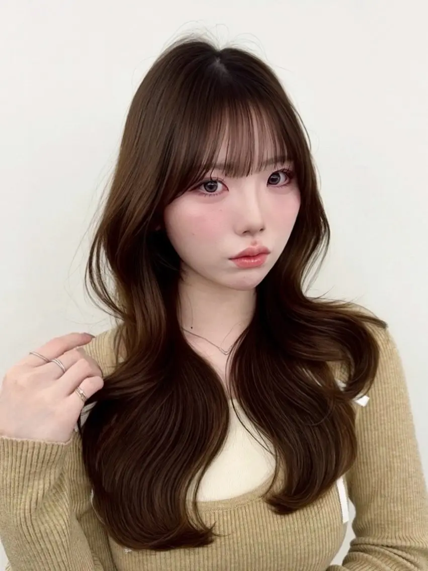 ロング カラー レイヤーカット 小顔カット カット ヘアカラー トリートメント 韓国ヘア/顔周り ヘアセット/加藤優里のヘアスタイル