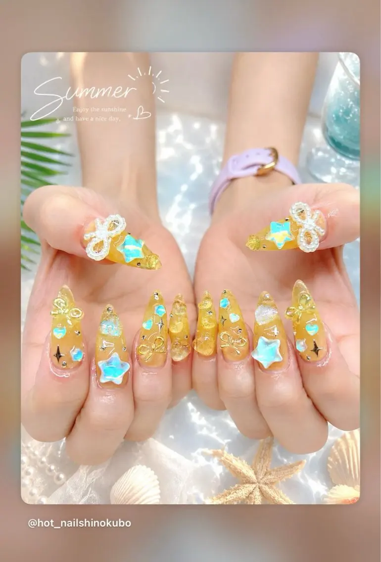 ネイル アートネイル オーロラネイル クリアネイル 長さ出し フレンチネイル ハンドネイル HOT Nail Salonのネイルデザイン