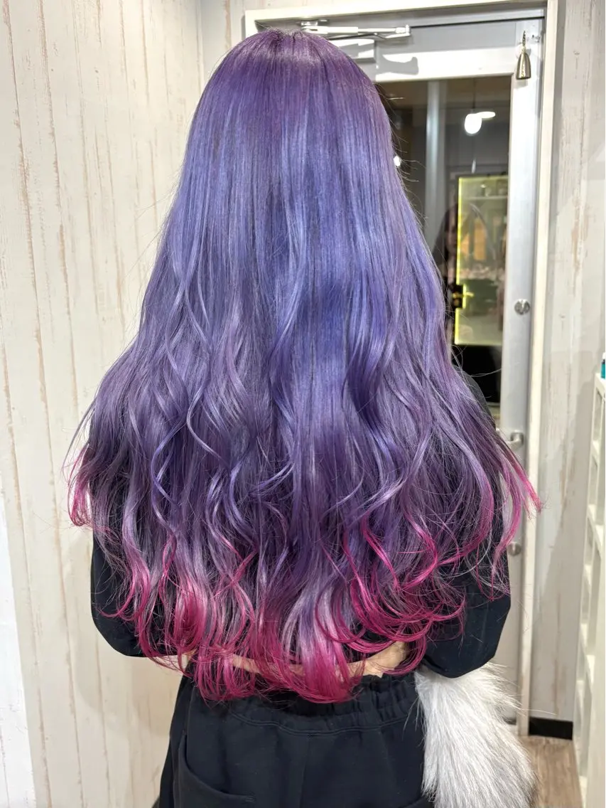 ロング カラー ブリーチ ラベンダーカラー ピンクカラー 桑原 由理のヘアスタイル