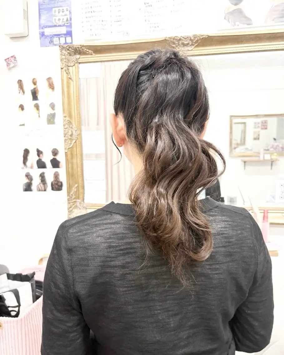 ヘアアレンジ ポニーテール ヘアセット ヘアサロン ミカヅキのヘアスタイル