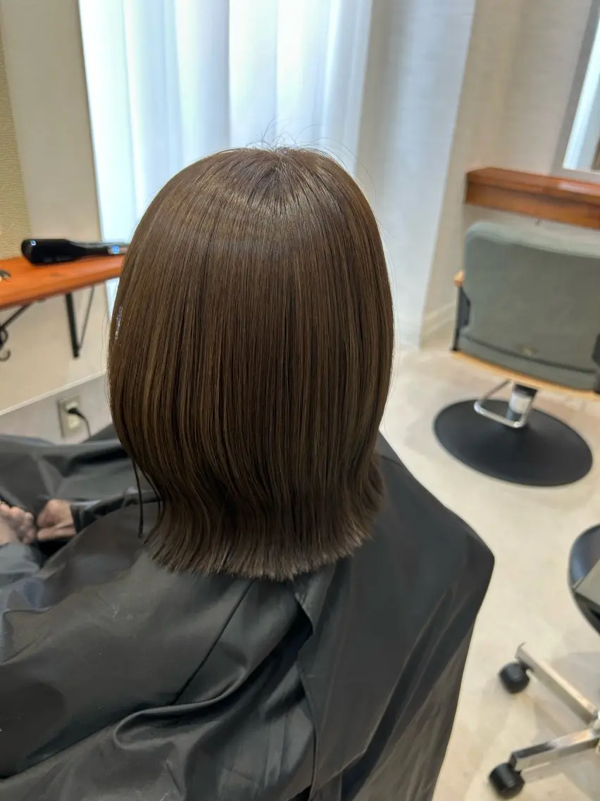 セミロング カラー ベージュカラー オリーブカラー お顔周り/オリーブ/ Wカラー/mei大名のヘアスタイル