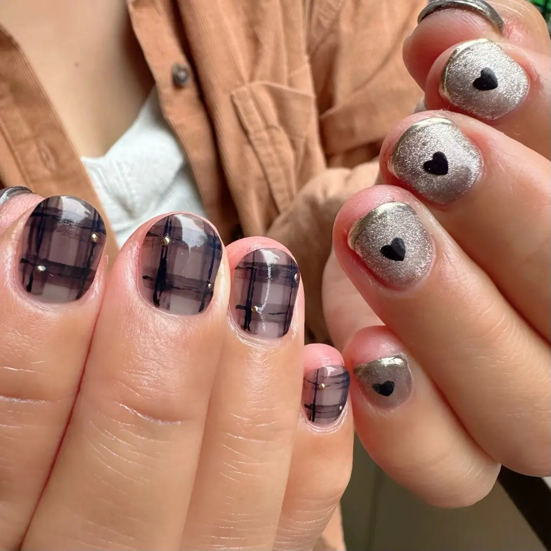 ネイル ブラウン ハート 氷ネイル・うるうるネイル 🪞KAPE NAIL 🪞のネイルデザイン