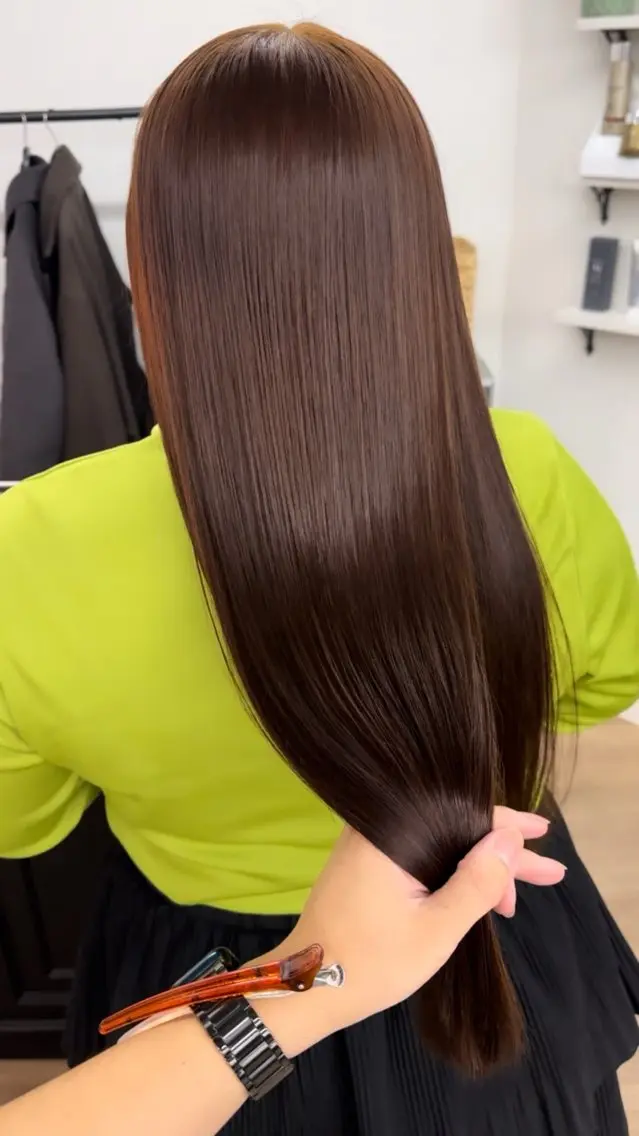 ロング カラー カット 縮毛矯正 トリートメント 顔まわりレイヤー× 韓国ヘアオタベシンヤのヘアスタイル
