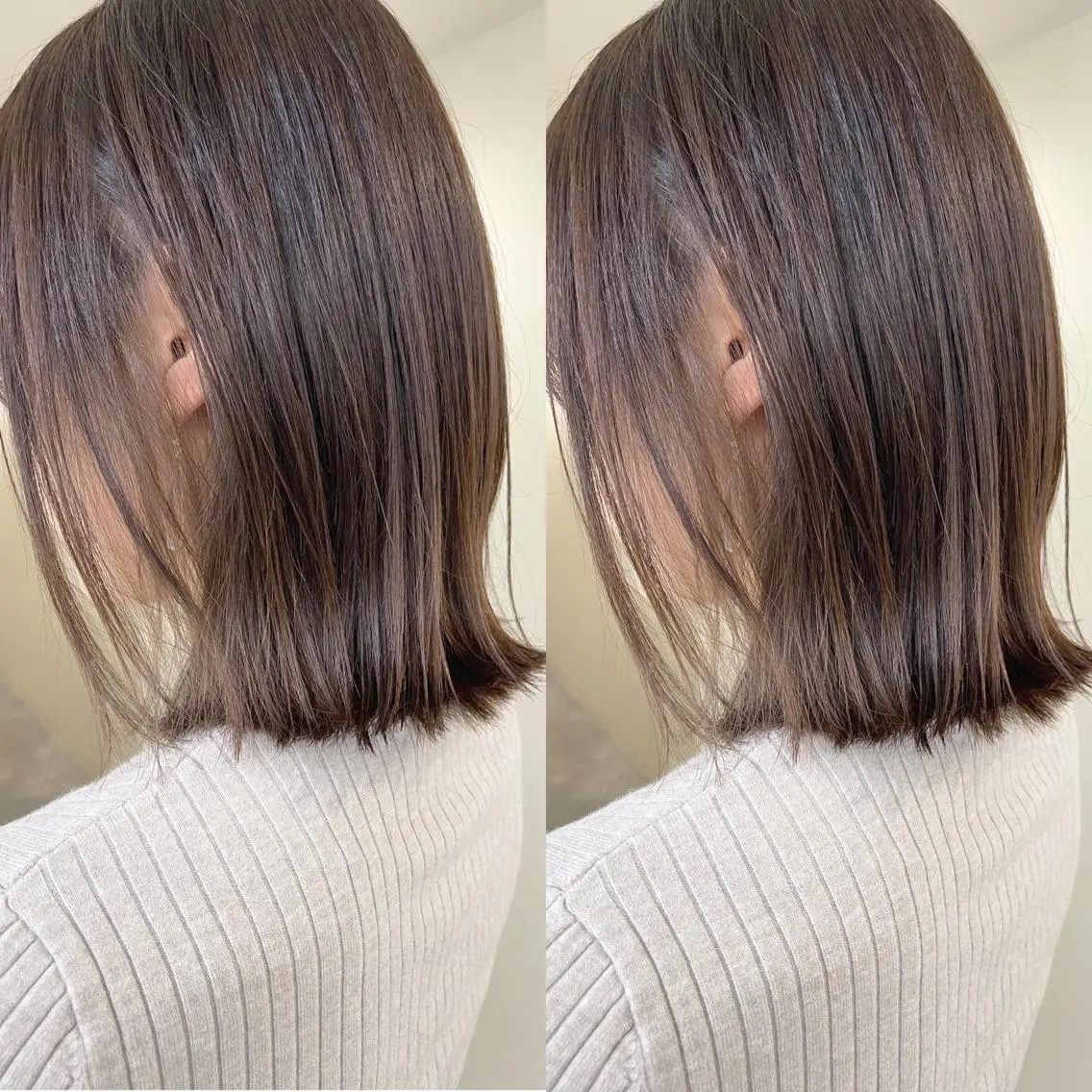 ミディアム 切りっぱなしボブ チョコレートブラウン ボブ 外ハネヘア カット ヘアカラー トリートメント H (エイチ) 烏丸御池店のヘアスタイル