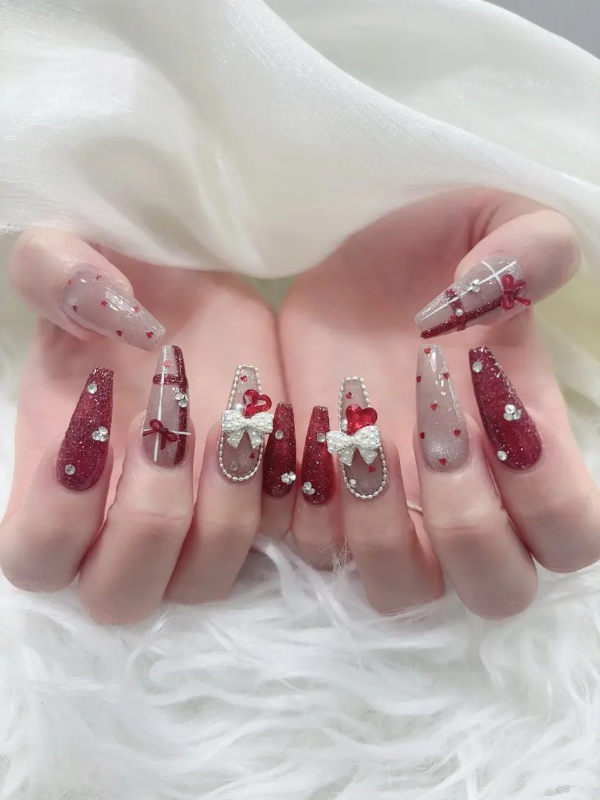 ネイル アートネイル オーロラネイル ボルドー チークネイル フレンチネイル ハンドネイル Sakura Nail Salonのネイルデザイン
