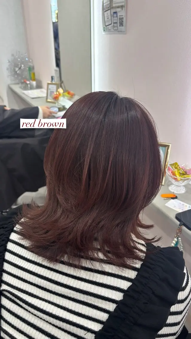 ミディアム レッドブラウン ヘアカラー 🎀柔らか暖色カラ ー💕sayakaのヘアスタイル
