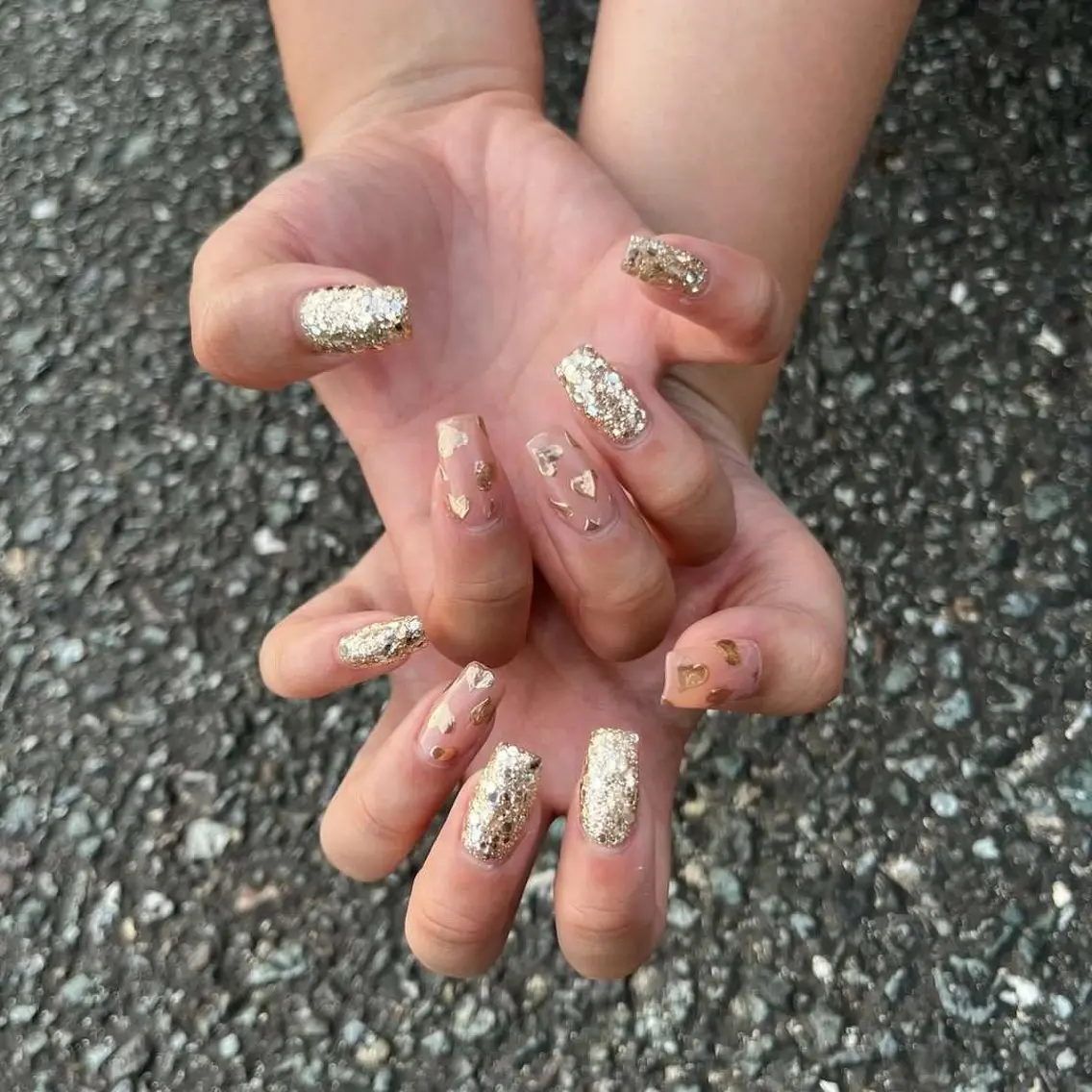 ネイル 長さ出し ハート ラメ(グリッター) Lulea nailのネイルデザイン