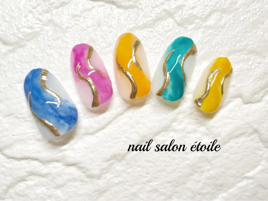 ネイル ジェルネイル 大理石ネイル(マーブル) ミラーネイル ニュアンスネイル ハンドネイル nail salon étoileのネイルデザイン