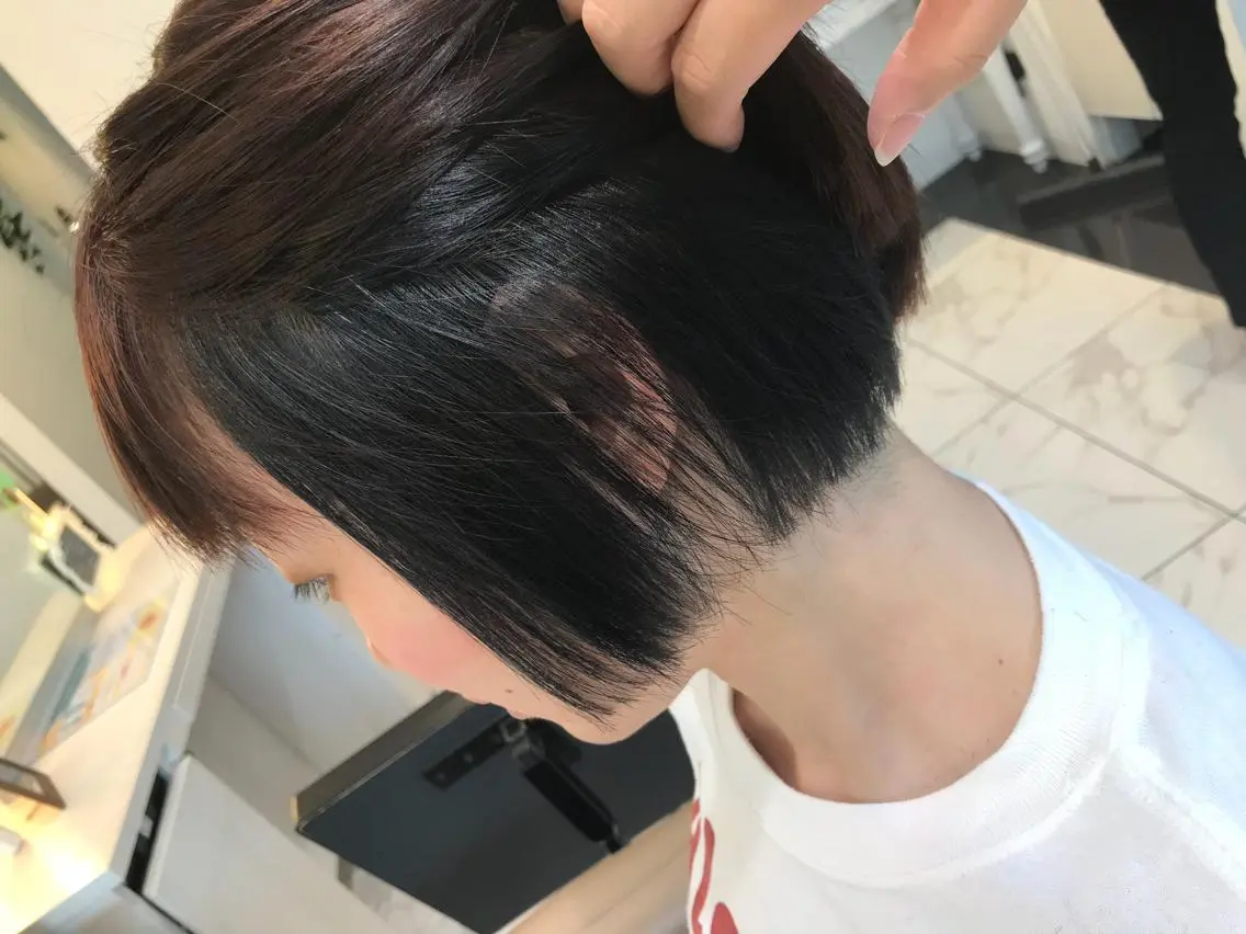 ショート カラー ネイビーカラー 清藤綾/脱白髪染め 白髪ぼかしハイライトのヘアスタイル