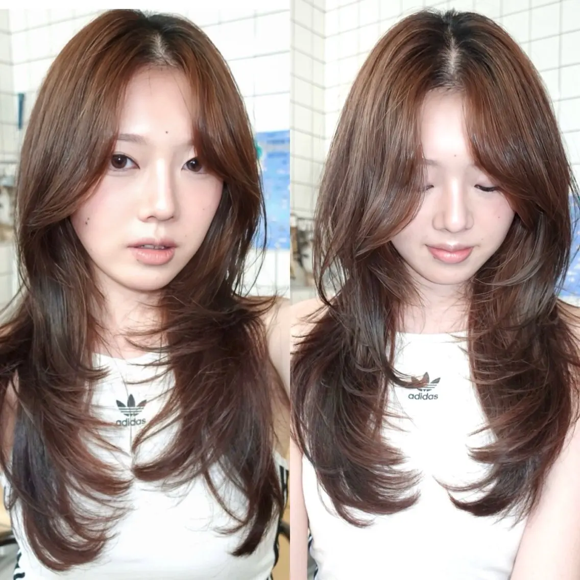 ミディアム カラー 黒髪 透明感カラー 顔周りカット ハッシュカット 韓国風ヘア momo もものヘアスタイル