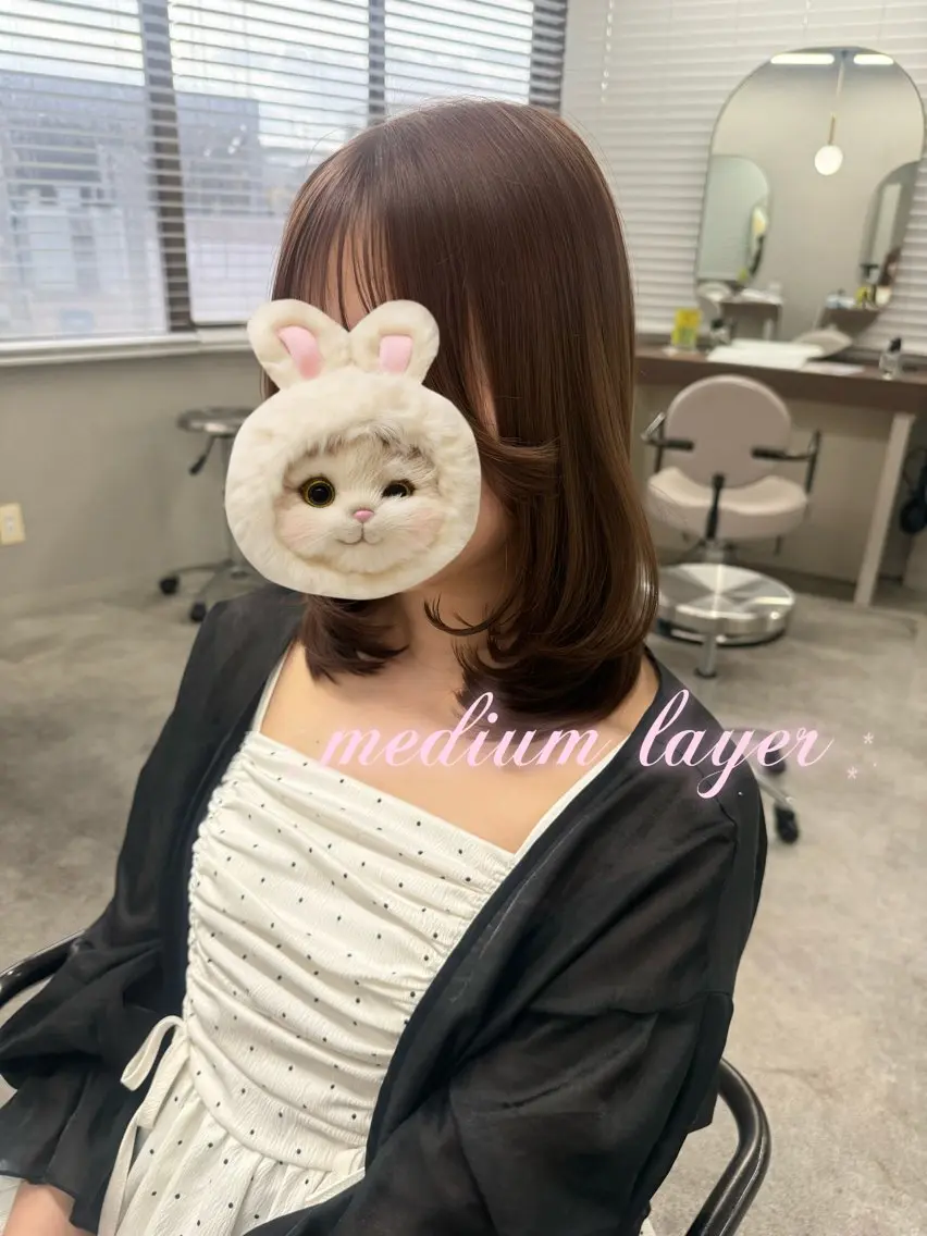 ミディアム カラー 韓国風ヘア レイヤーカット ヘアカラー トリートメント レイヤーカット /顔周り/和奏︎♪のヘアスタイル