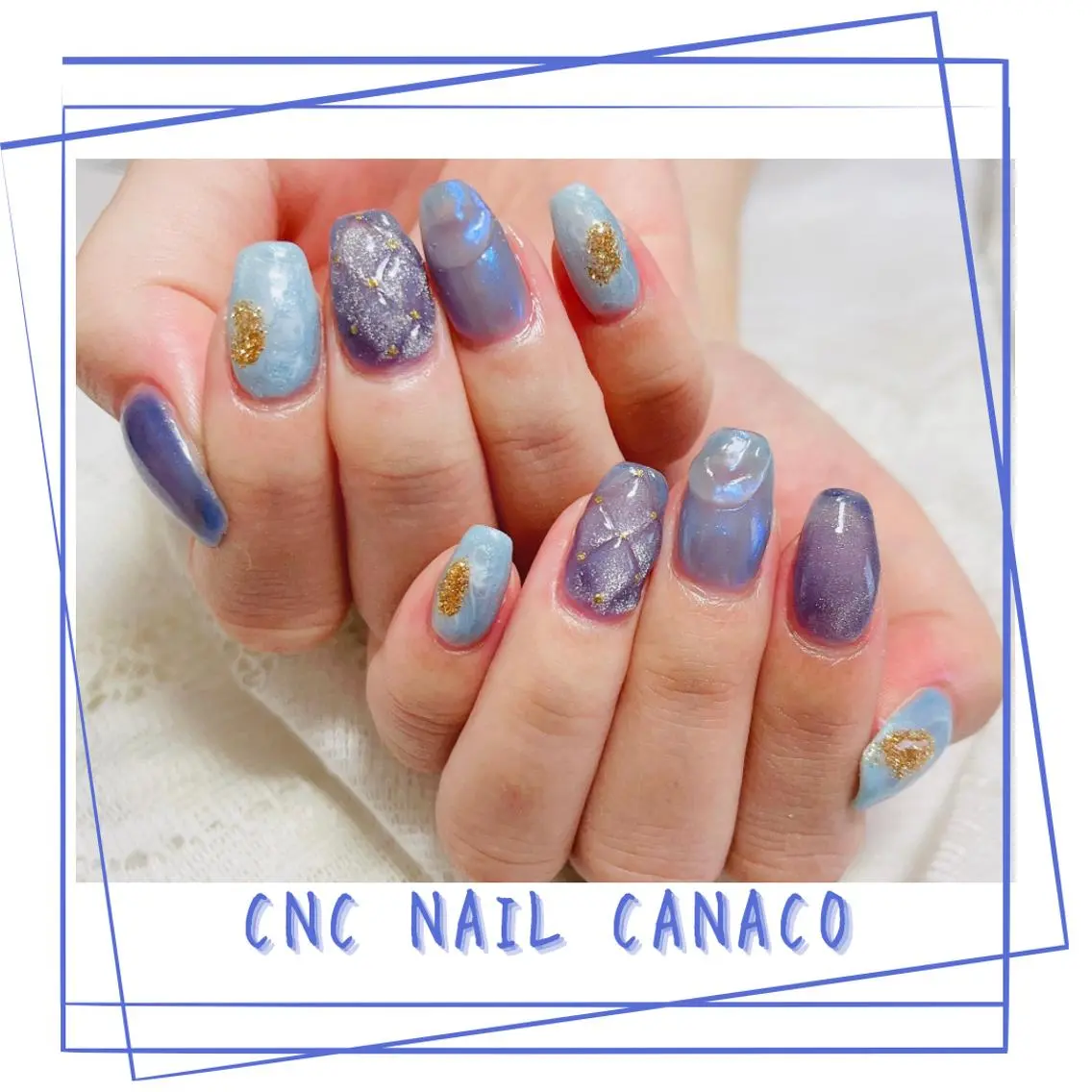 ネイル アートネイル ブルー ジェルネイル マグネットネイル 持ち込み ハンドネイル ハンドケア ベテランネイル cnc  nailのネイルデザイン